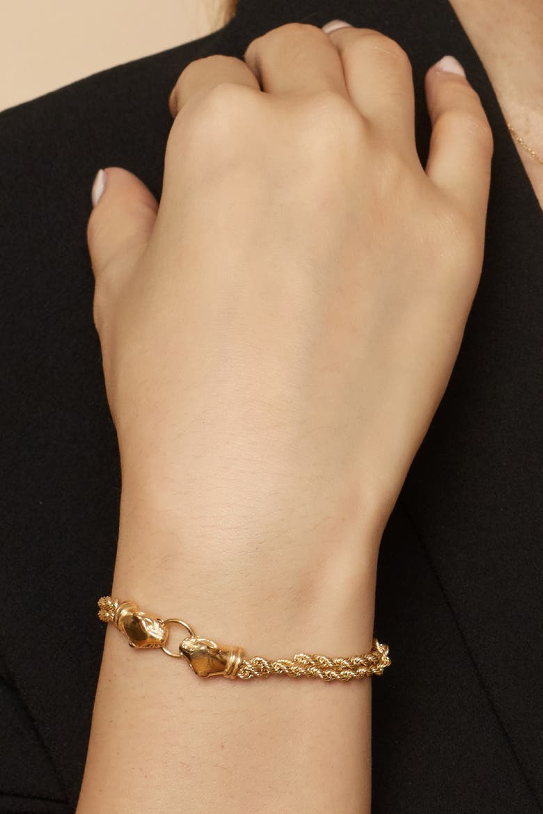 18K Gold Rock Panther Head Bracelet, Alternate, color, Yellow Gold