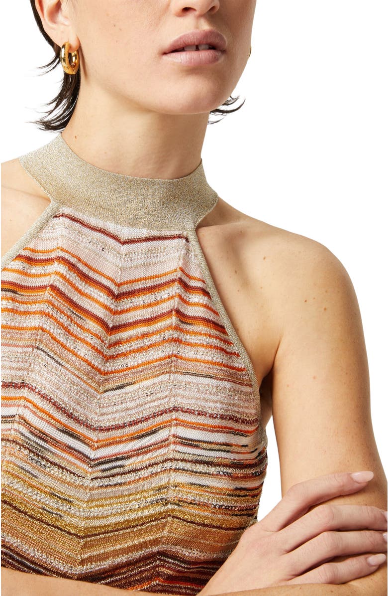 Missoni Short Sleeveless Chevron Lamé Dress With Sequins And Halter Neckline, Alternate, color, 