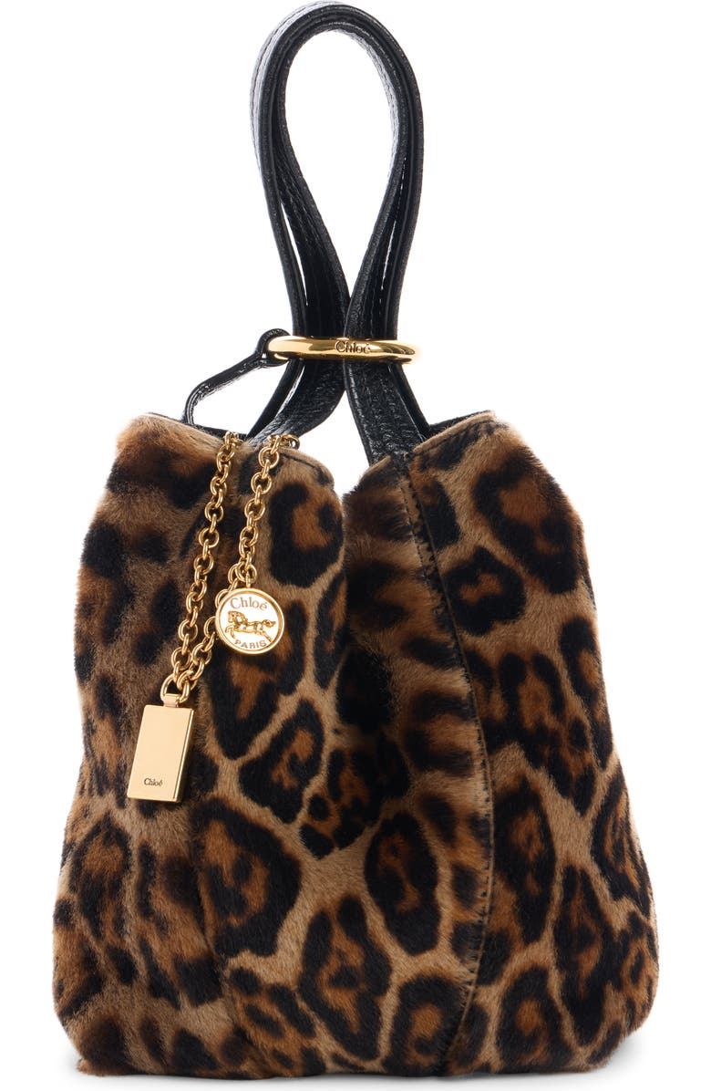 Chloé Small Spin Leopard Print Faux Fur Bag, Alternate, color,