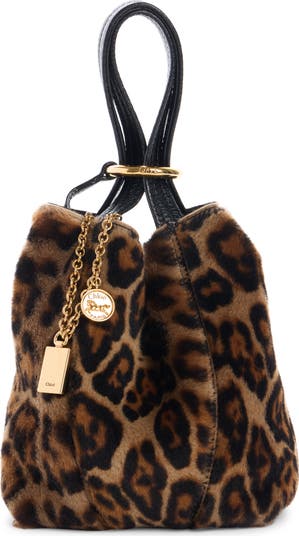 Small Spin Leopard Print Faux Fur Bag