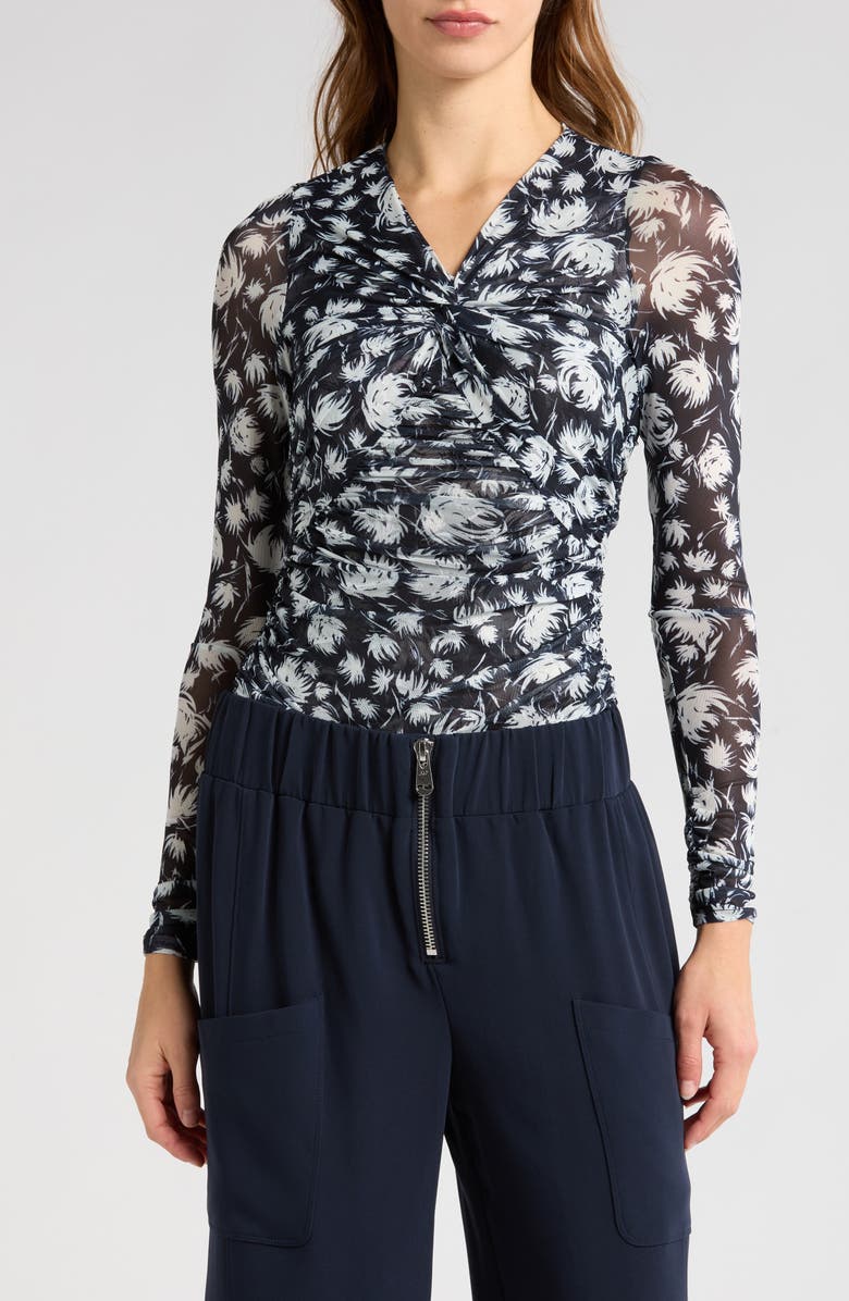 Cinq à Sept Aniya Floral Mesh Top, Main, color, Navy/ Ivory