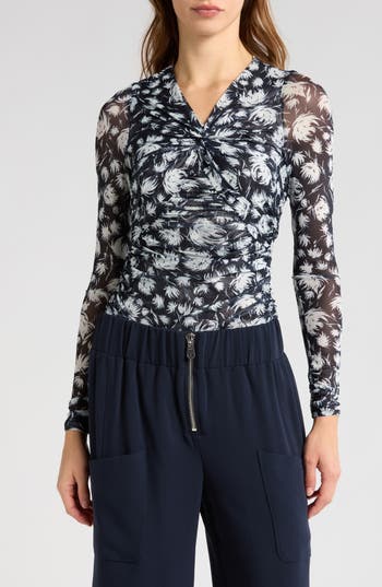 Cinq À Sept Aniya Floral Mesh Top In Multi