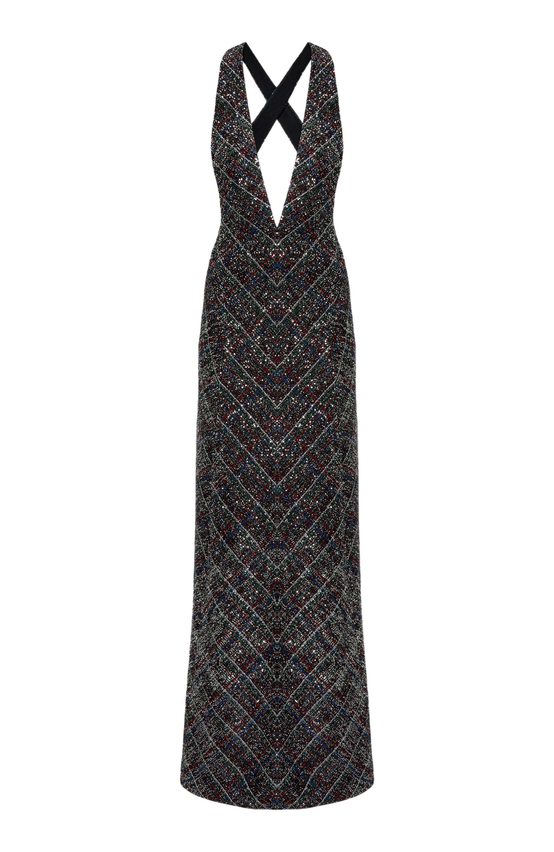 Long Dress With V-neck And Check Pattern - image 2