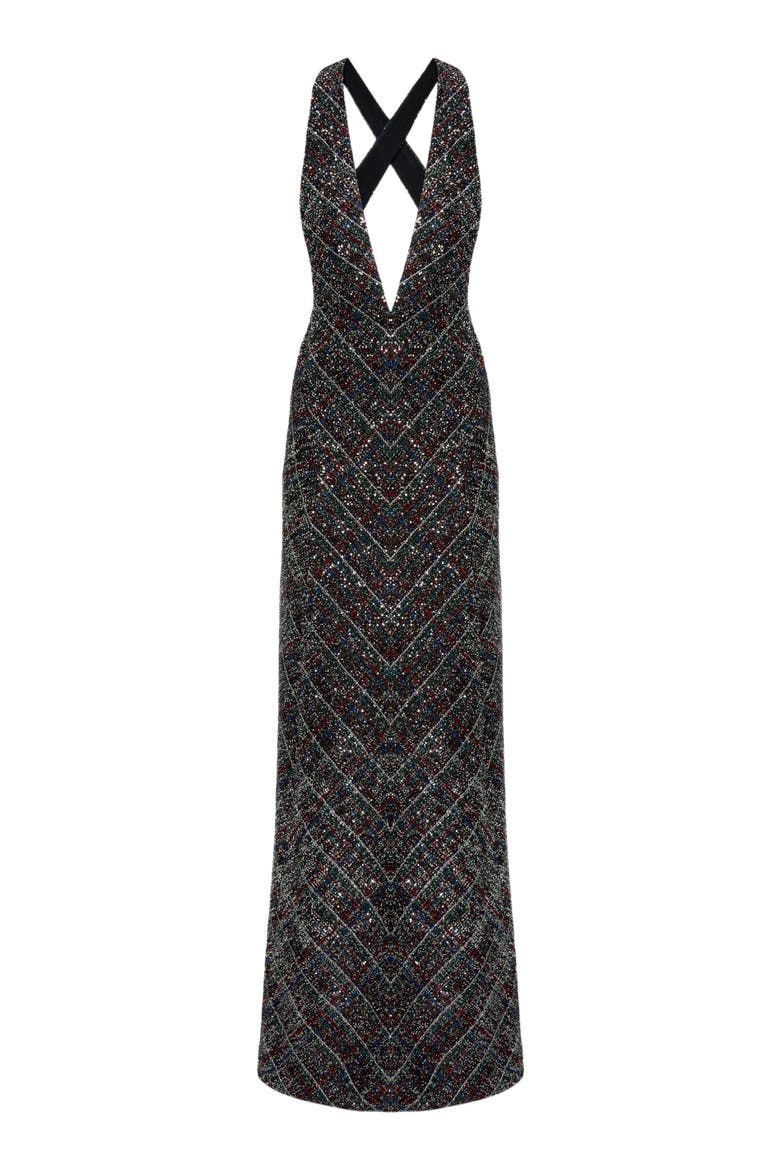 Long Dress With V-neck And Check Pattern, Alternate, color, Multicoloured