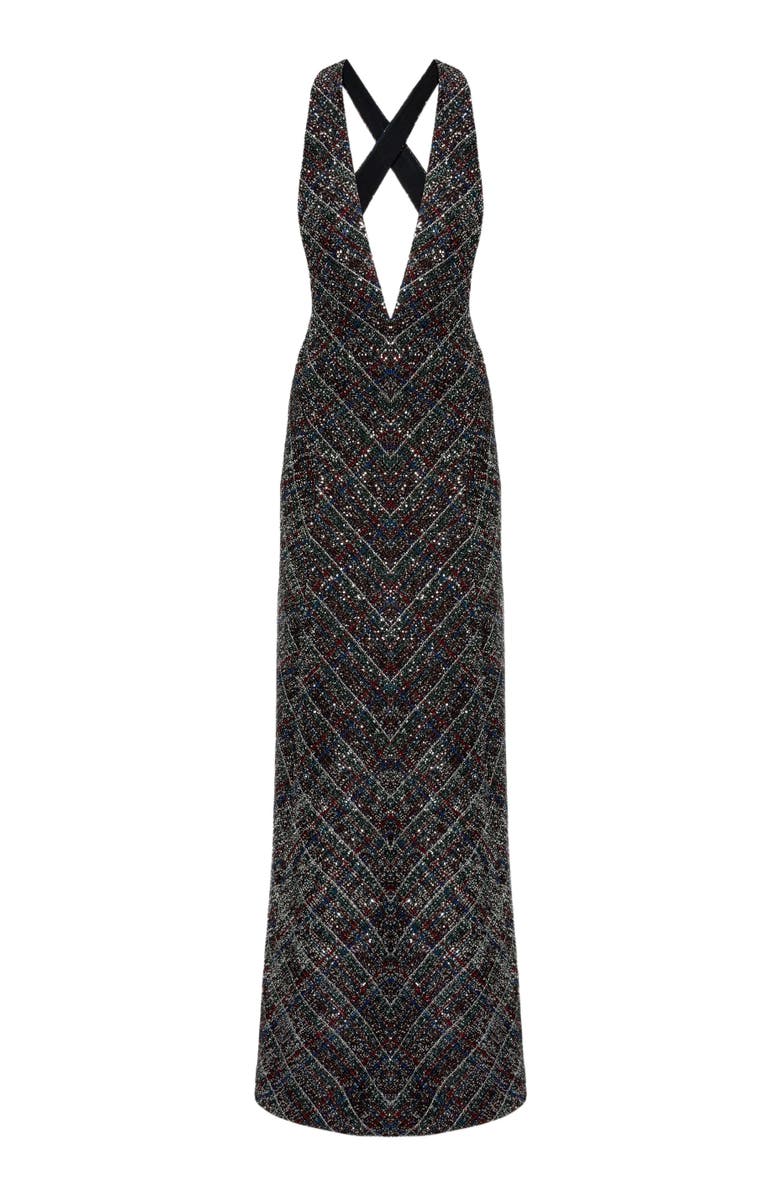 Missoni Long Dress With V-neck And Check Pattern, Alternate, color, Multicoloured