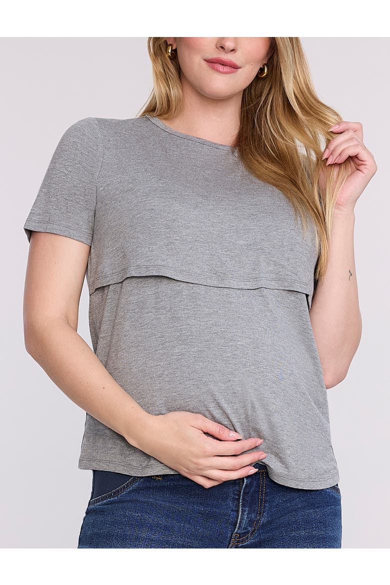 Crewneck Short Sleeve Nursing Tee, Main, color, Heather Grey