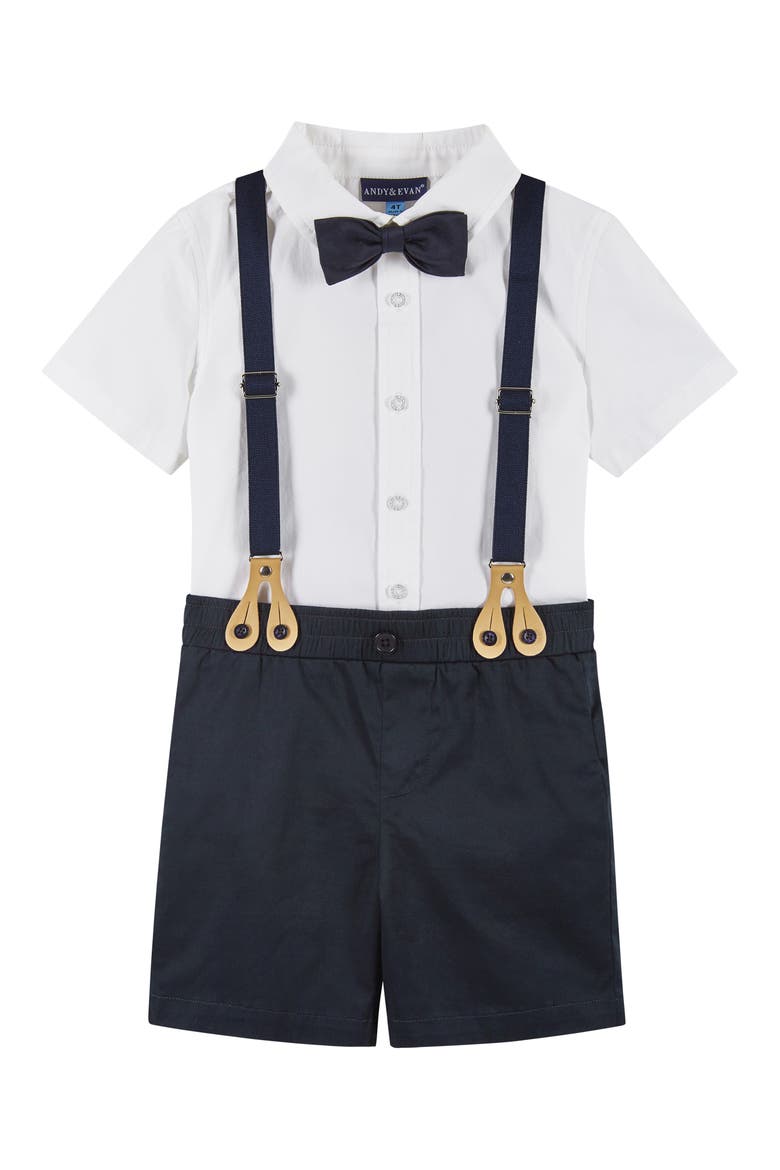 Button-Up Shirt, Suspenders, Shorts & Bow Tie Set, Main, color, WHITE