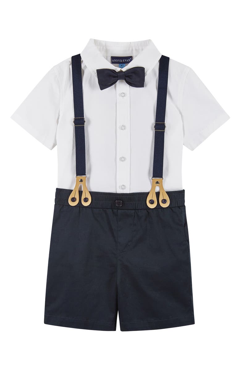 Andy & Evan Button-Up Shirt, Suspenders, Shorts & Bow Tie Set, Main, color, White