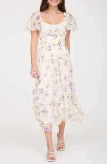 Blu Pepper Flutter Sleeve Floral Midi Dress