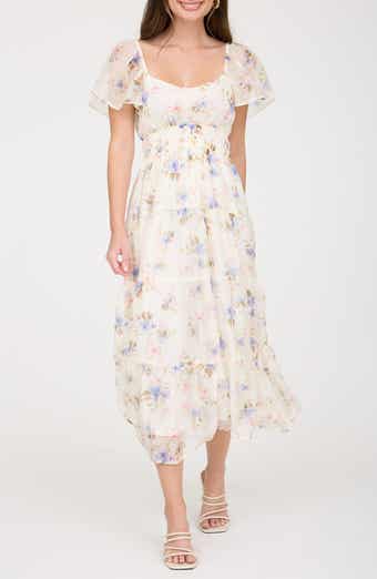 Blu Pepper Flutter Sleeve Floral Midi Dress