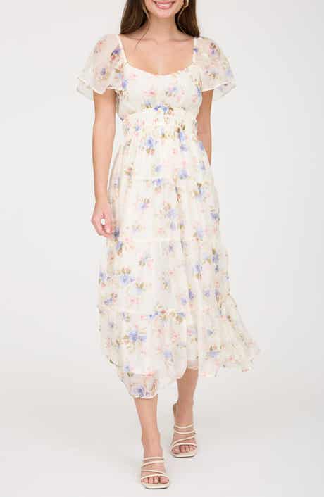 Blu Pepper Flutter Sleeve Floral Midi Dress