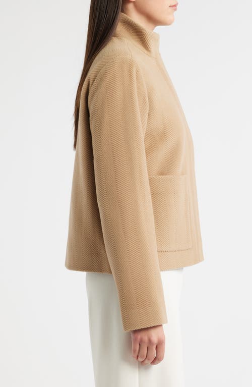 Eileen Fisher High Collar Short Wool Coat In Brown