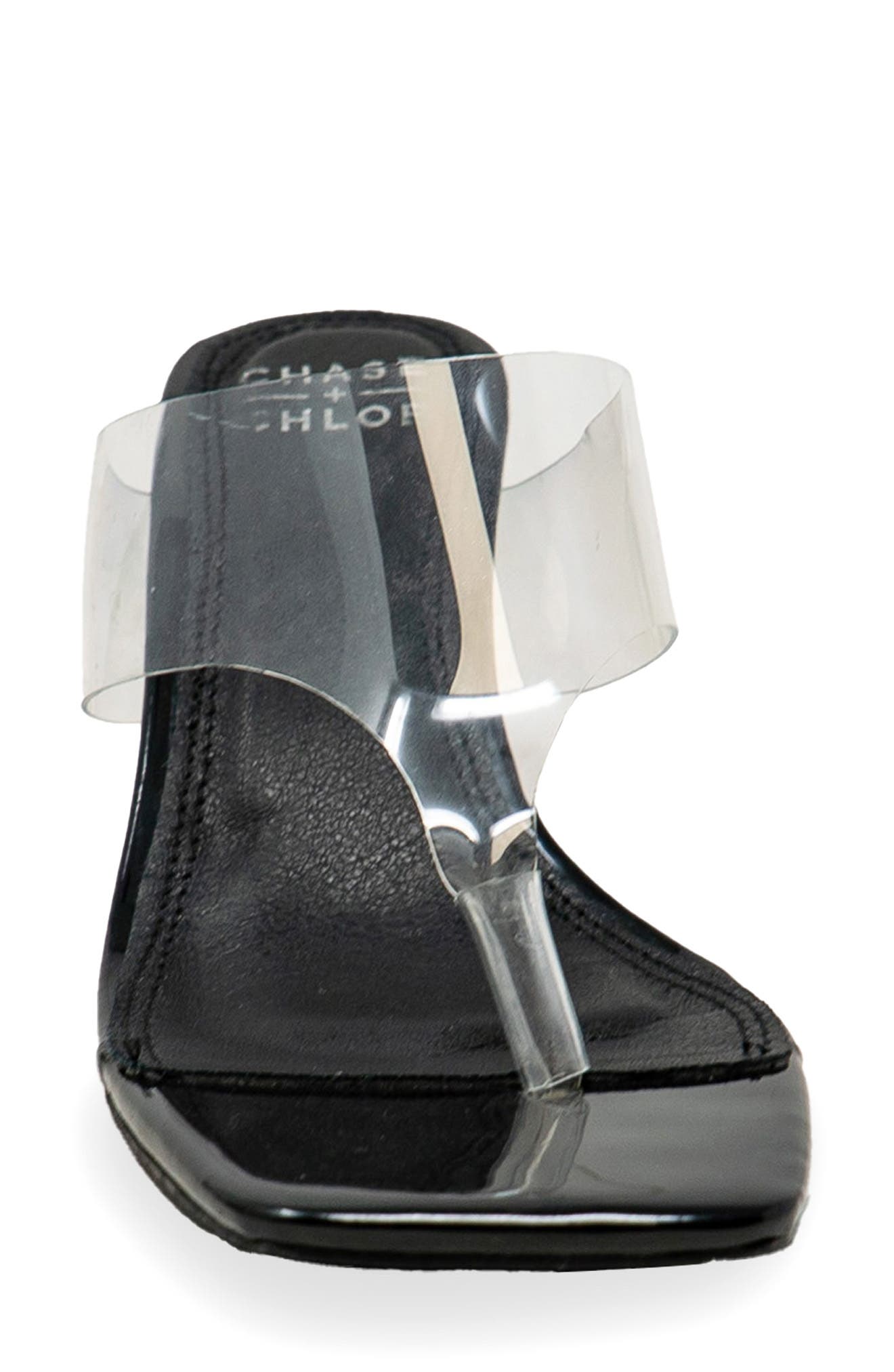 CHASE AND CHLOE Ryella Clear Strap Sandal, Alternate, color, Black Pu