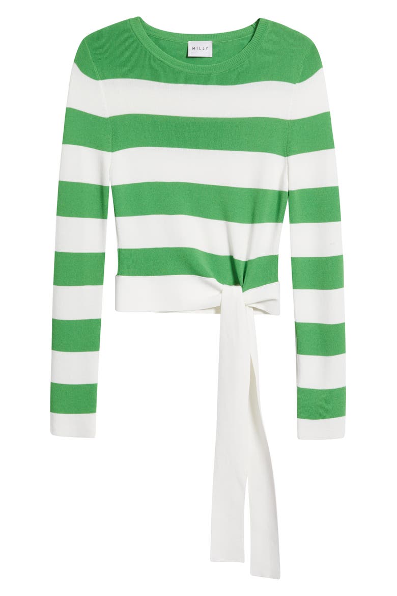 Gia Stripe Tie Side Crop Cotton Blend Top, Alternate, color, GREEN/ WHITE
