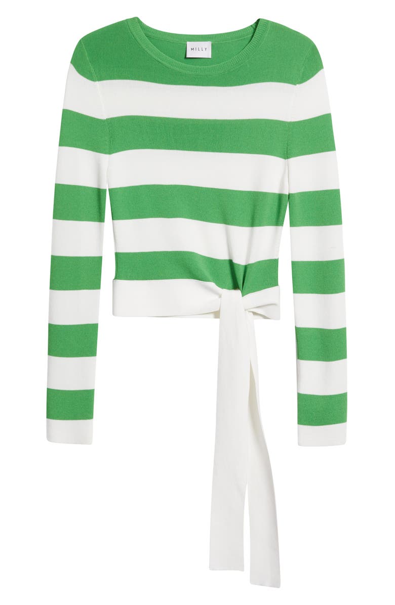 Milly Gia Stripe Tie Side Crop Cotton Blend Top, Alternate, color, Green/ White