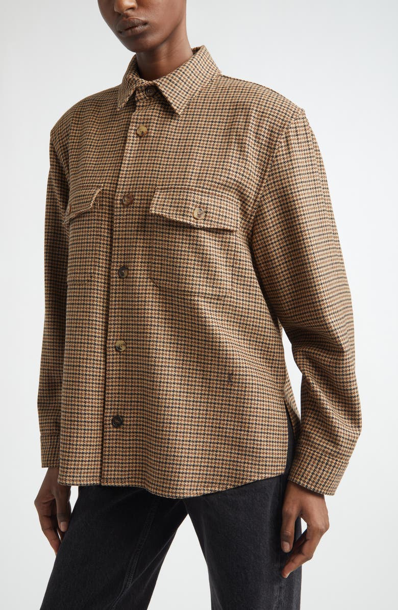 Saint Laurent Puppytooth Overshirt, Alternate, color, Beige/ Marron/ Noir