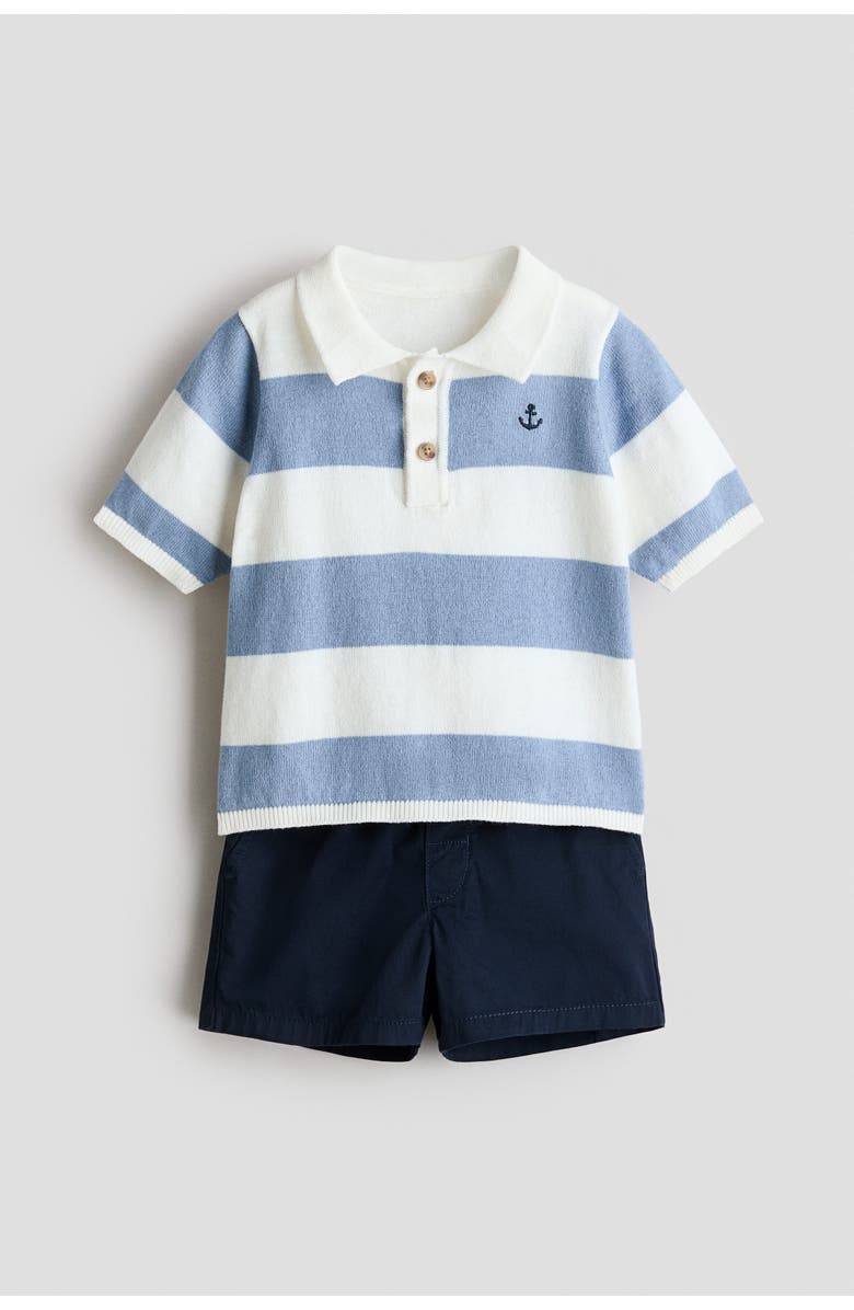 H&M 2-piece Polo Shirt And Shorts Set, Main, color, Blue/Anchor