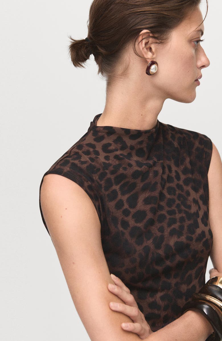 MANGO Leopard Sleeveless Maxi Dress, Alternate, color, Brown