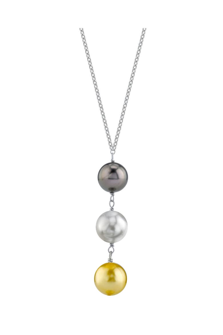 South Sea Multicolor Pearl Triple Drop Pearl Pendant, Main, color, White Gold Chain