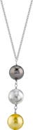 The Pearl Source South Sea Multicolor Pearl Triple Drop Pearl Pendant