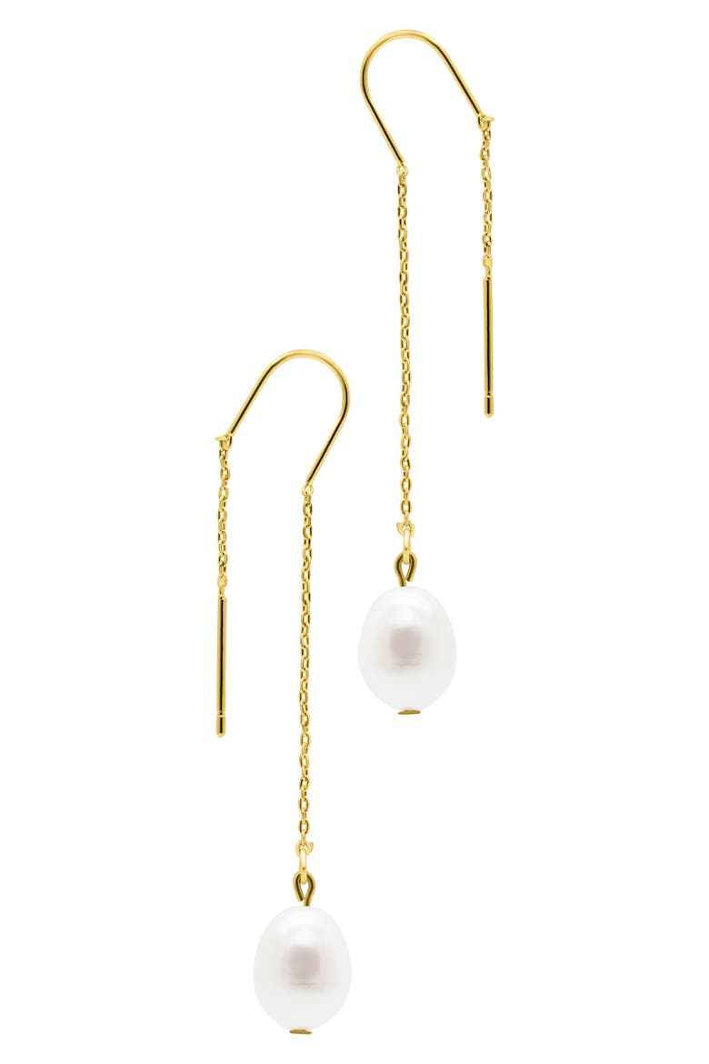 9-10mm Freshwater Pearl Threader Earrings, Main, color, WHITE