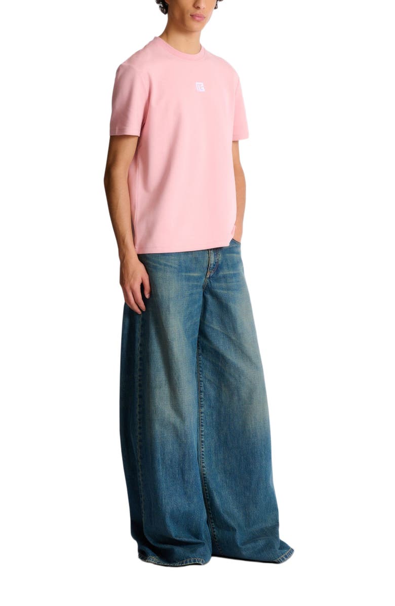 Balmain T-shirt with embroidered logo, Main, color, Pink