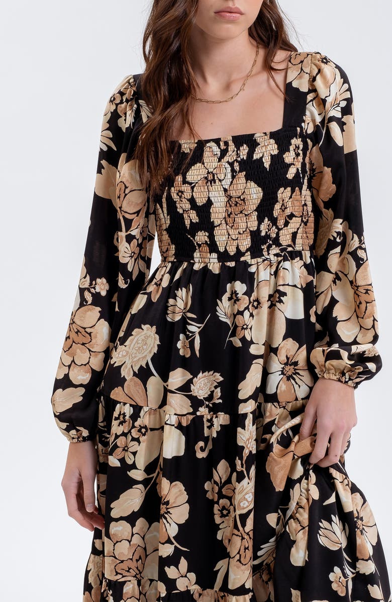 AUGUST SKY Floral Long Sleeve Midi Dress, Alternate, color, 