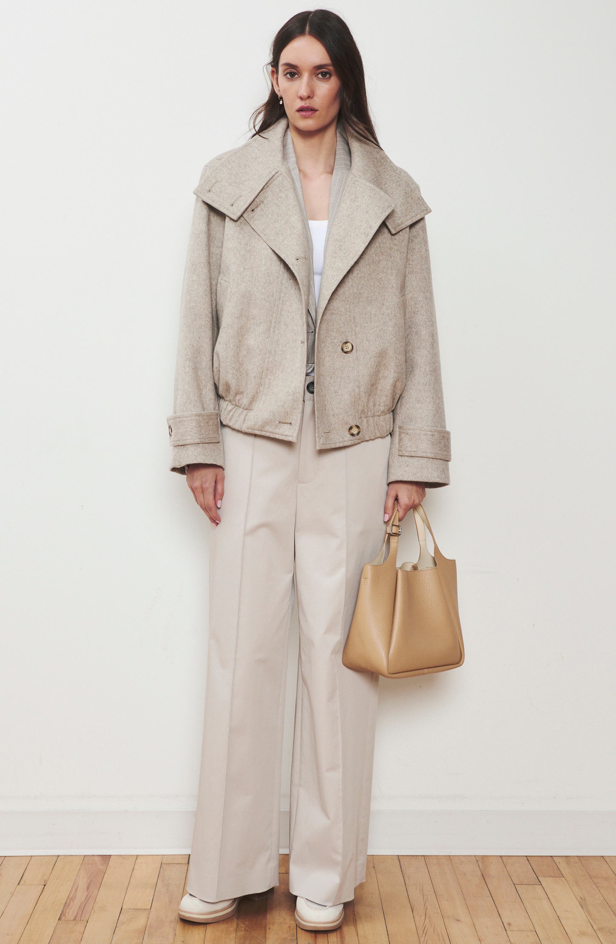 Trapeze Leather Bucket Bag, Alternate, color, CAMEL MULTI