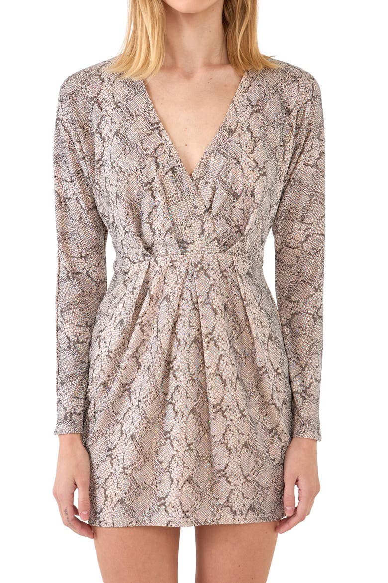 Snakeskin Print Long Sleeve Minidress, Alternate, color, SNAKE SKIN