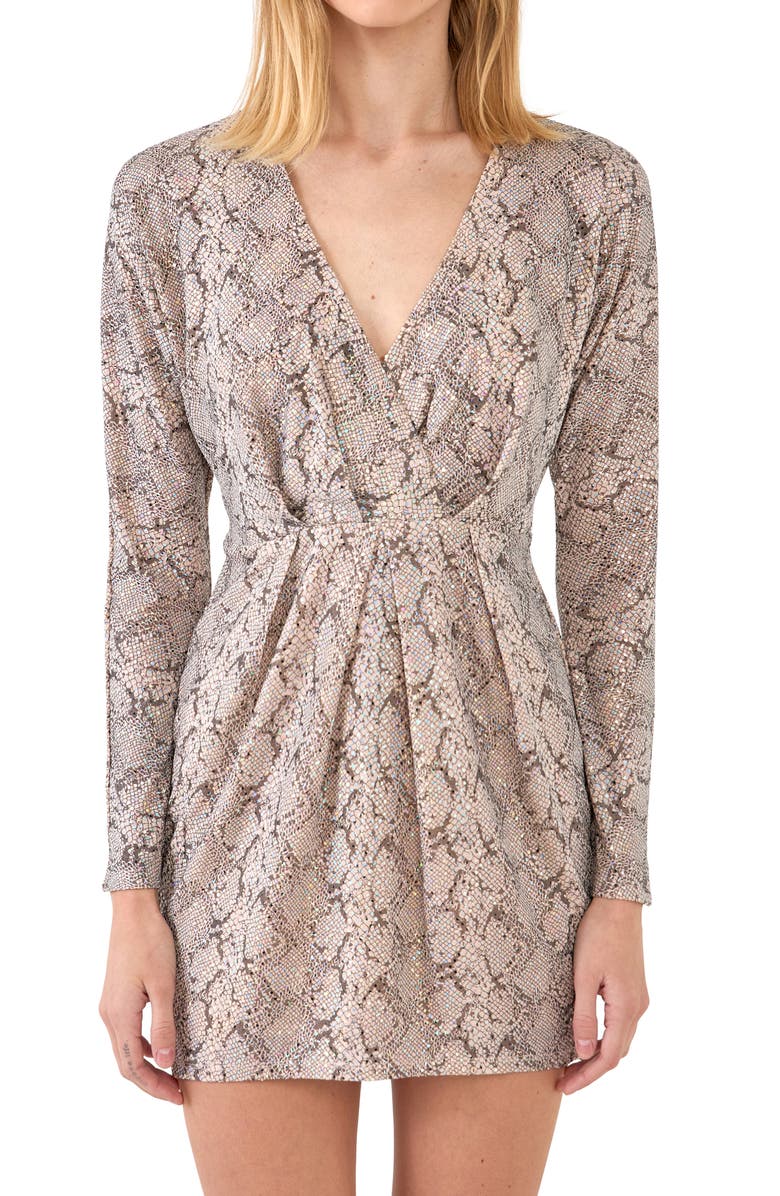 Endless Rose Snakeskin Print Long Sleeve Minidress, Alternate, color, Snake Skin