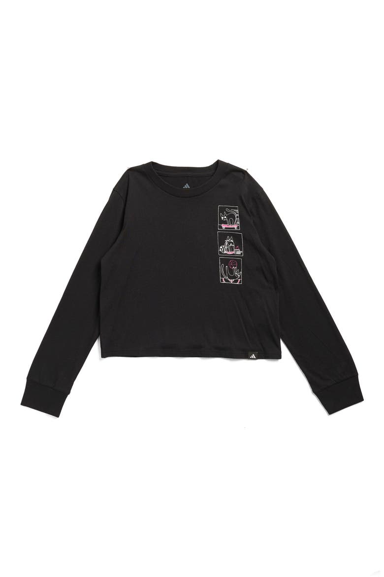 Kids' Cat Long Sleeve Graphic T-Shirt, Main, color, BLACK