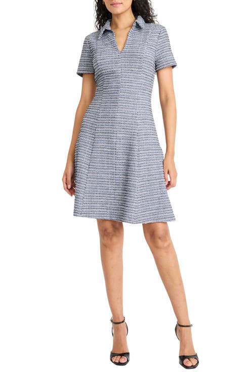 Collared Short Sleeve Tweed Dress