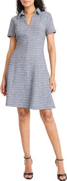 Maggy London Collared Short Sleeve Tweed Dress