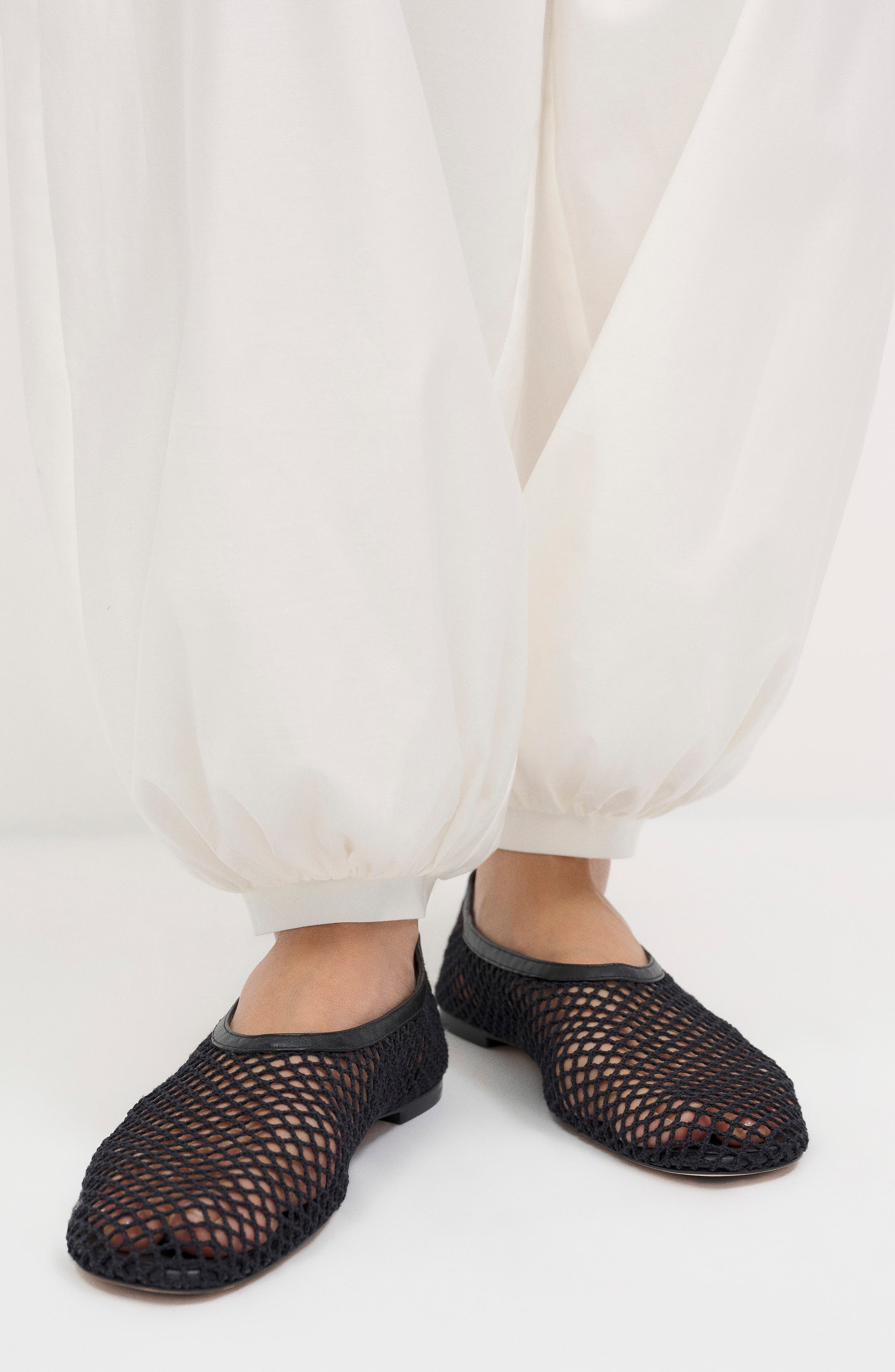 Reformation Britt Mesh Ballet Flat, Alternate, color, Black Crochet