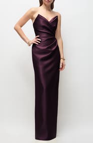 Alfred Sung Rebecca Strapless Satin Column Gown