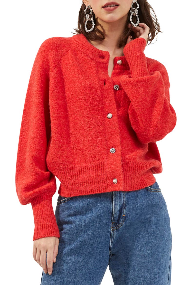 Neya Pearly Cardigan, Main, color, FIERY RED
