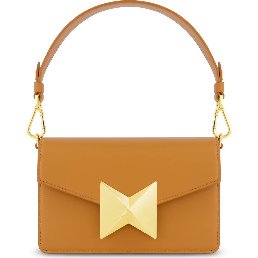 Mac Duggal Classic Leather Gold Plated Hardware Shoulder Bag In Toffee