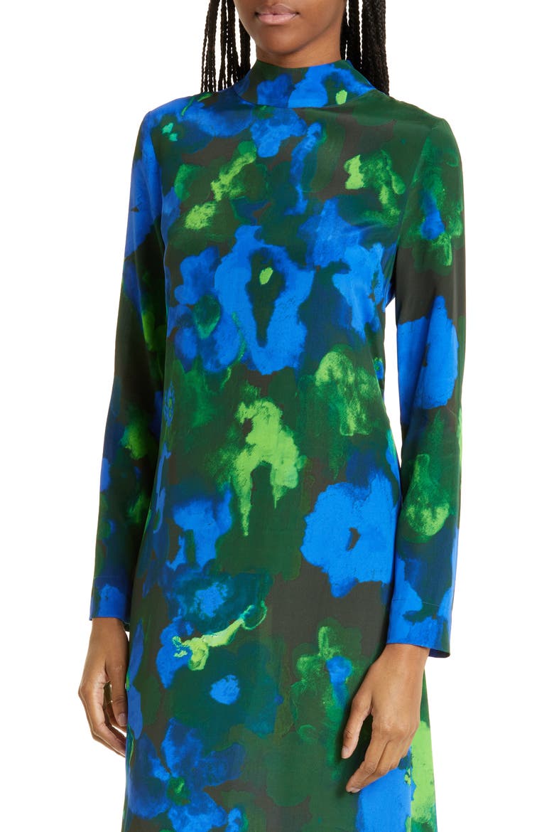 Millie Floral Long Sleeve Silk Blend Dress, Alternate, color, FROSTED FLORAL NIGHT