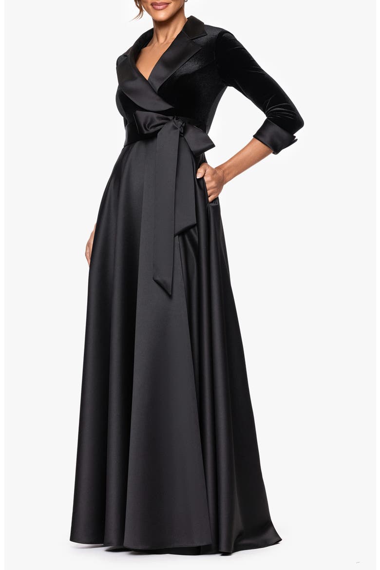 Velvet & Satin Ballgown, Alternate, color, BLACK