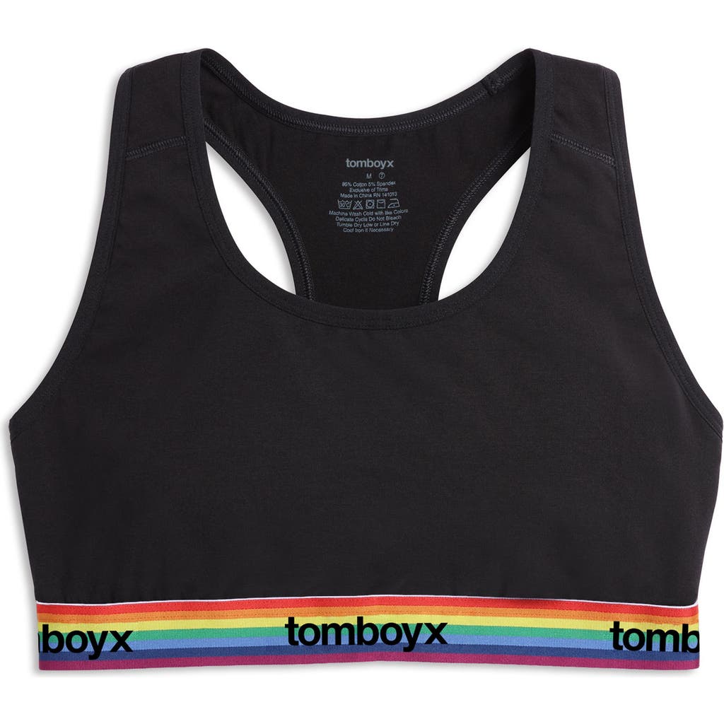 TomboyX Racerback Soft Bra in Black Rainbow Logo