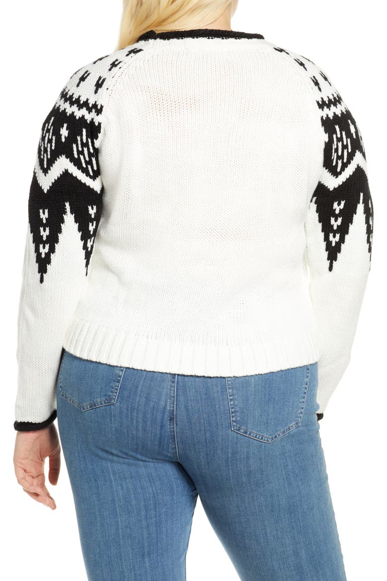 Fair Isle Crewneck Crop Sweater, Alternate, color, FAIRISLE BLACK/ WHITE
