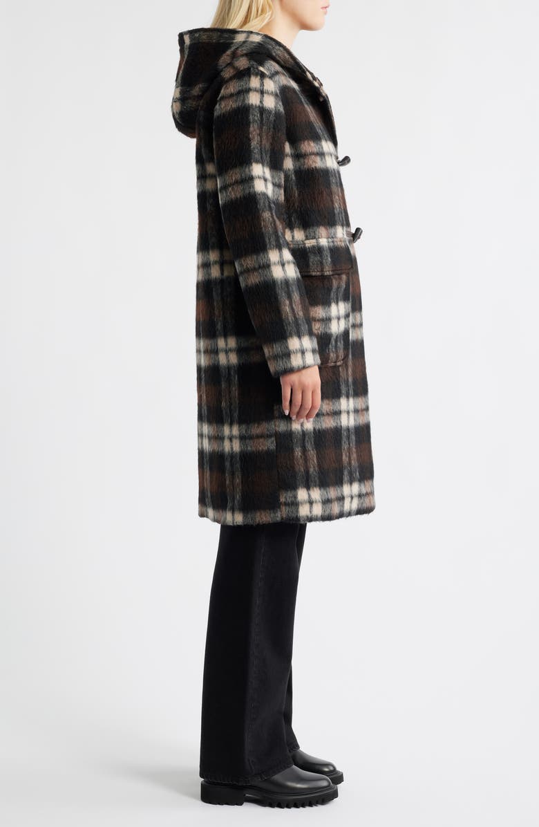 Bernardo Plaid Toggle Coat, Alternate, color, Brown Cream