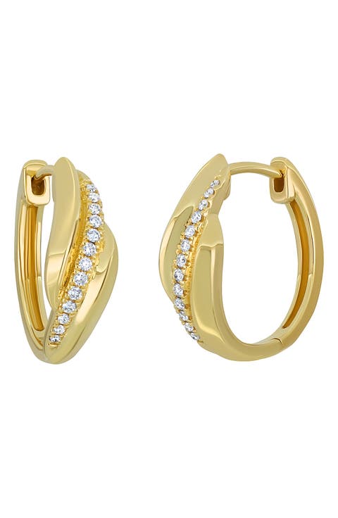 18k Gold Diamond Hoop Earrings