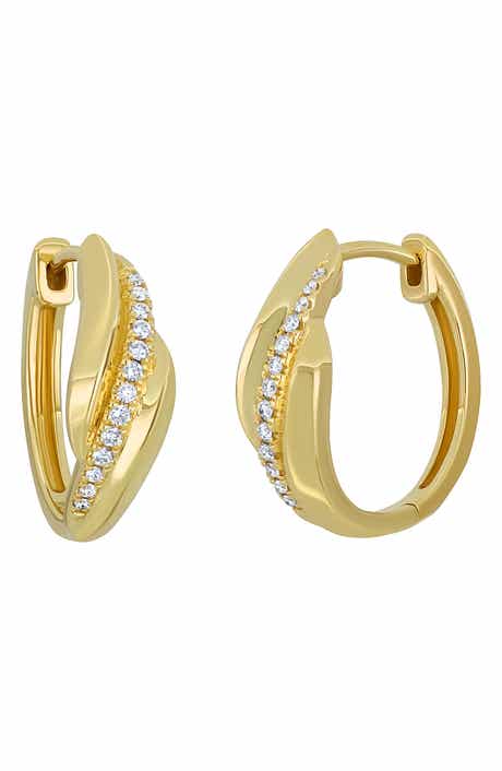 18k Gold Diamond Hoop Earrings