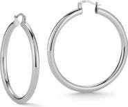 SPHERA MILANO Large Rhodium Plated Sterling Silver Tube Hoop Earrings