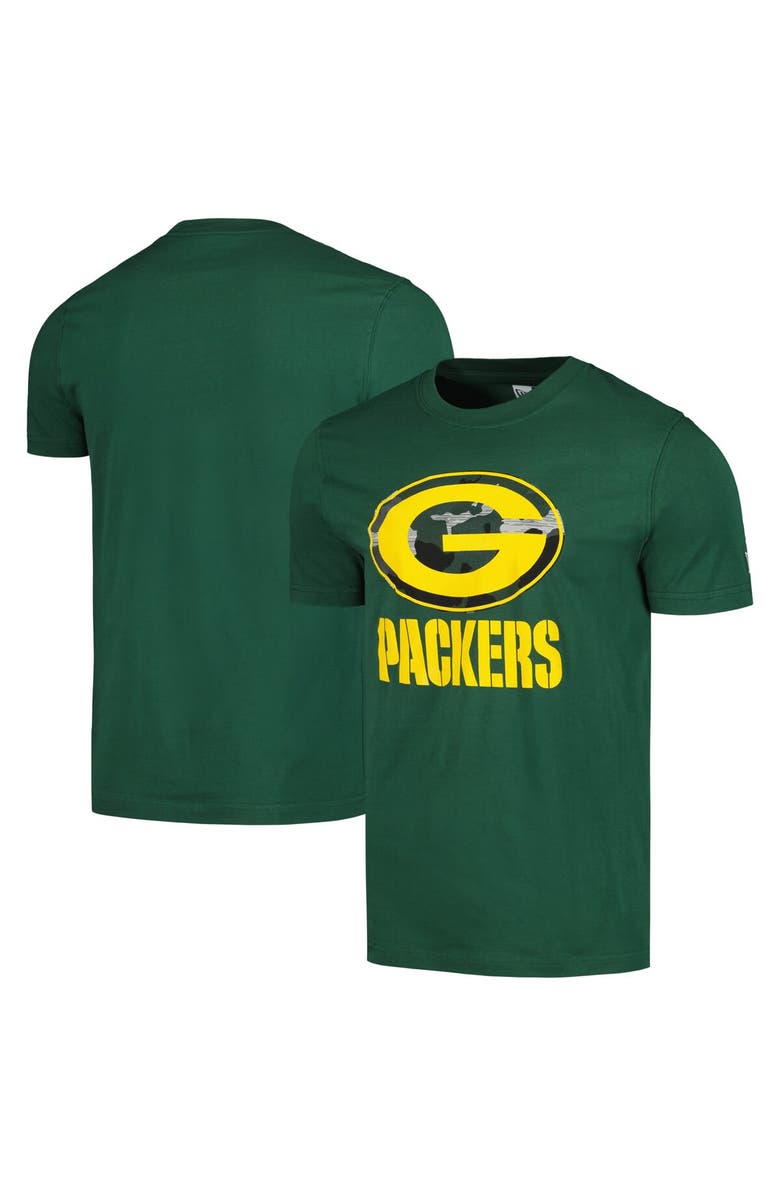 New Era Men's New Era Green Green Bay Packers Camo Logo T-Shirt, Main, color, Green