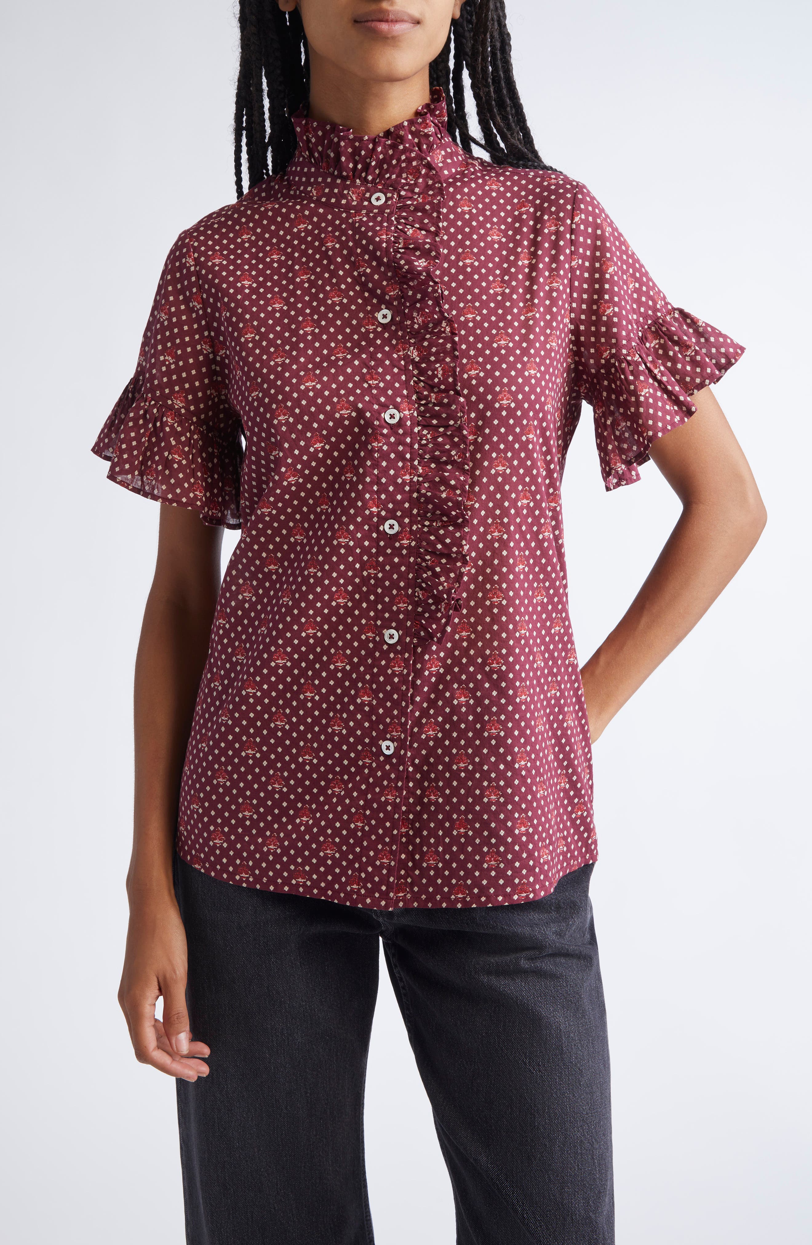 MILLE Vanessa Ruffle Detail Cotton Blouse