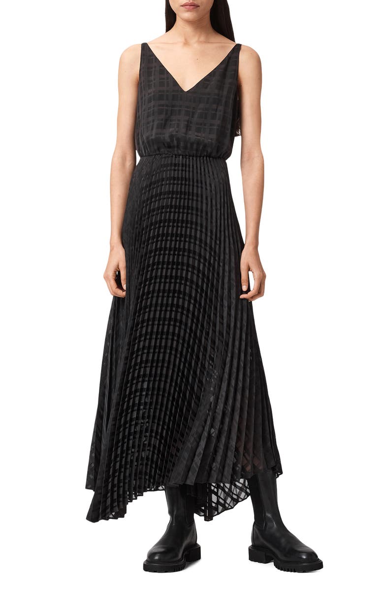 AllSaints Sinead Funnel Neck Sweater & Pleated Maxi Dress Set, Alternate, color, Black