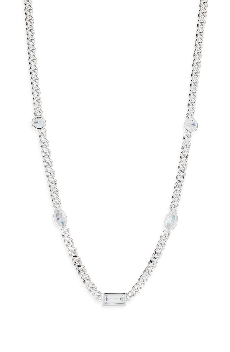 Nadri Coco Cubic Zirconia Station Chain Necklace, Main, color, Rhodium