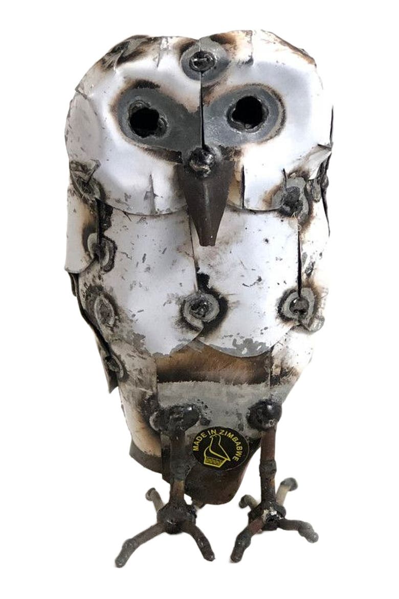 Snowy White Owls - Recycled Metal, Alternate, color, White